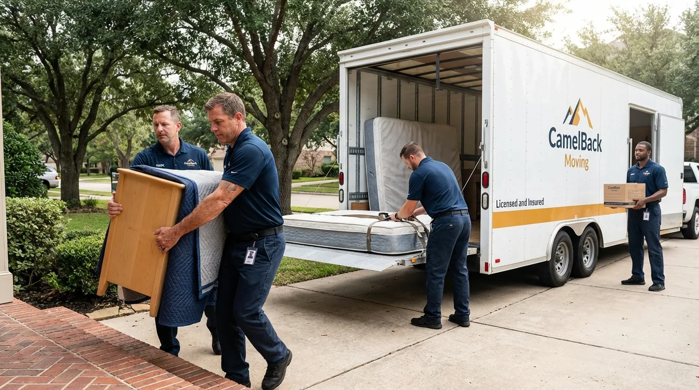 Crew loading residential truck for cross-state move from Centerport, NY