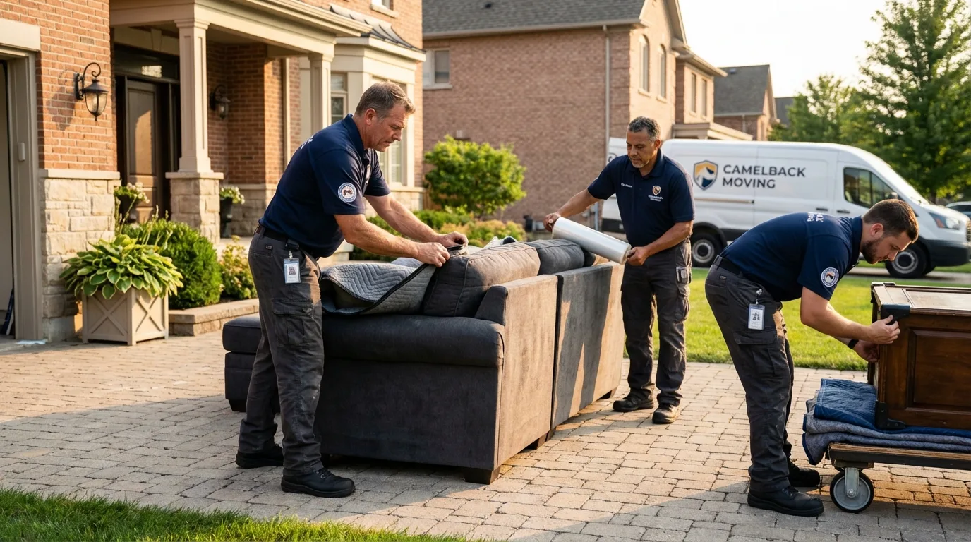 Large estate moving crew wrapping furniture in Centerport, NY